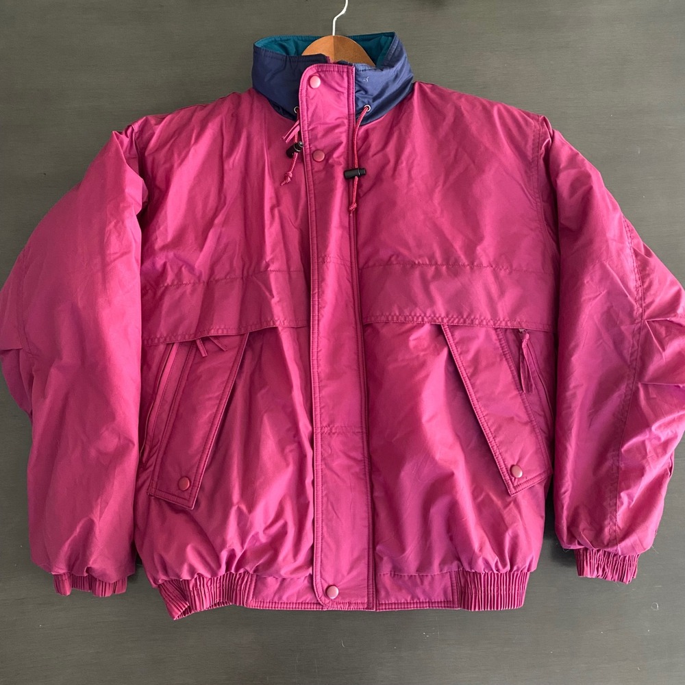 Vintage Y2K Mens Puffer Jacket Magenta Pink Teal Insulated Winter Coat M